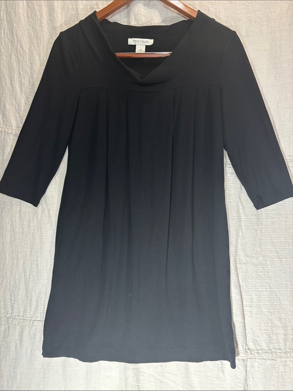 White House Black Market Black Dress Cowl Neck Pleated Front Pockets made in USA